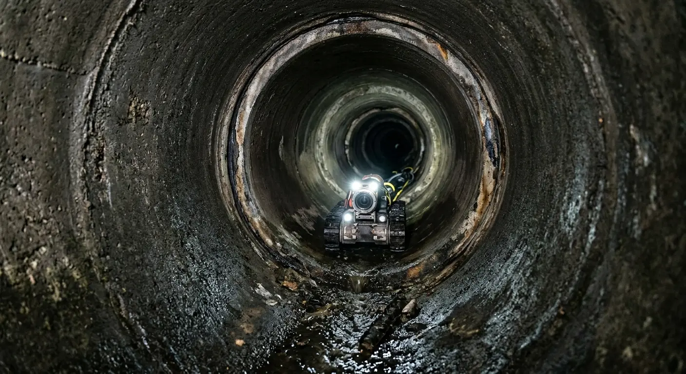 Robotic sewer camera inspecting pipe interior for Sewer Line Cleaning in Terrell Hills